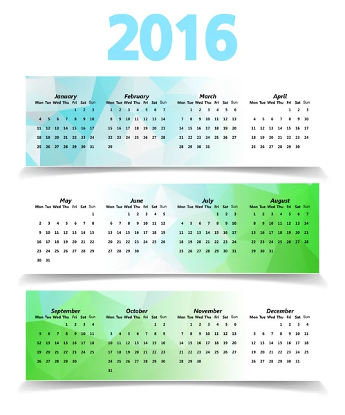 Calendario Moderno Natural 2016 — Archivo Imágenes Vectoriales