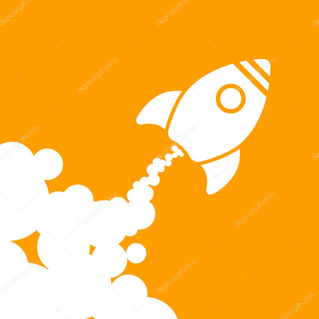 white rocket icon with clouds 