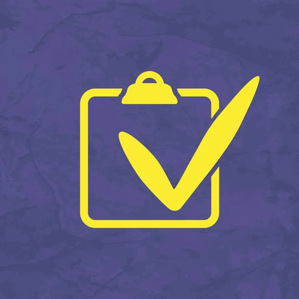 Yellow check list icon on a purple plaster background — Stock Vector
