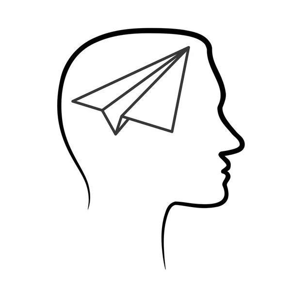Контур иконки с человеческой головой, мозгом и черной линейной папкой — стоковый вектор