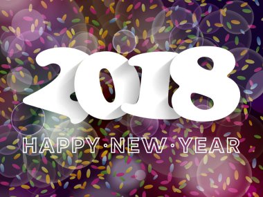 Mutlu yeni yıl 2018 arka plan dekorasyon. Tebrik kartı tasarım şablonu konfeti ile. 2018 yıl Tarih vektör çizim.