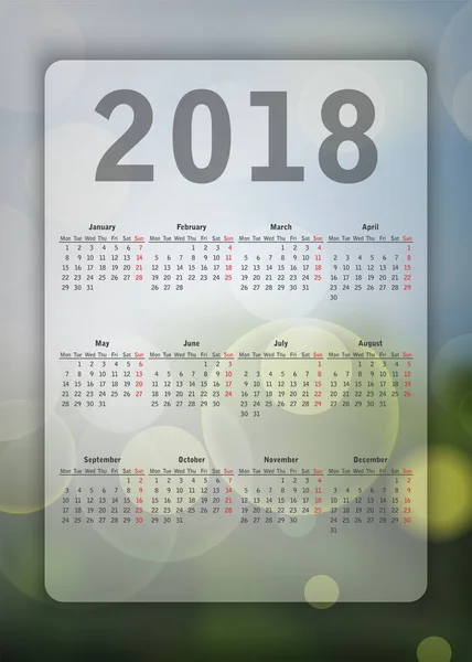 Bela Primavera Abstrato Verde Luz Natural 2018 Calendário Moderno Design — Vetor de Stock