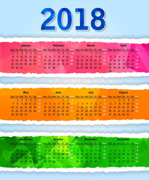 Bela Primavera Abstrato 2018 Calendário Moderno Design Simples — Vetor de Stock