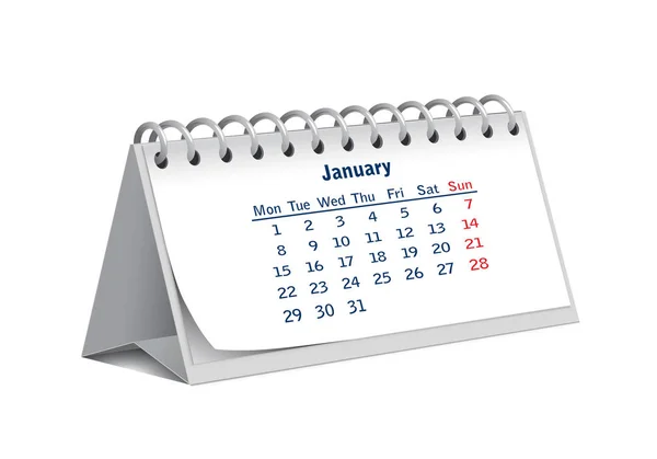 Gennaio 2018 Scrivania Calendario Cartaceo Sfondo Bianco — Vettoriale Stock