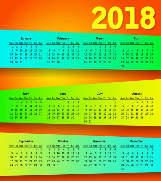 2018 Colorido Calendario Abstracto Diseño Simple Moderno — Vector de stock