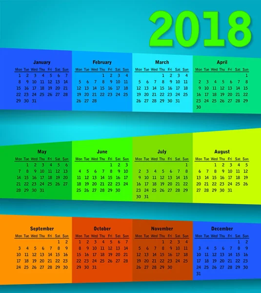 2018 Kolorowy Streszczenie Kalendarz Nowoczesne Prosta Konstrukcja — Wektor stockowy