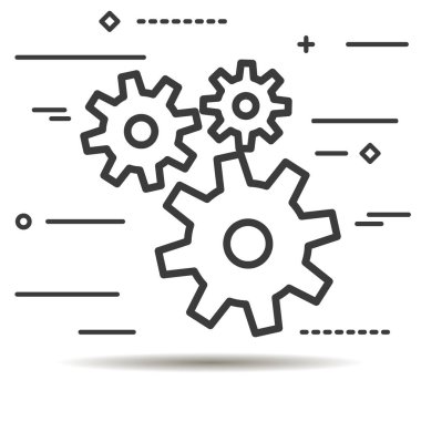 Düz çizgi tasarım grafik görüntü kavramı vites kutsal kişilerin resmi üstünde beyaz bir arka plan