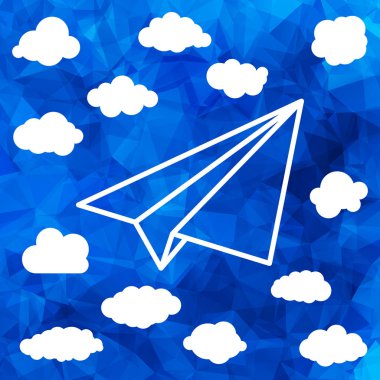 Kağıt Uçak bulutların üstünde üçgen arka plan ile