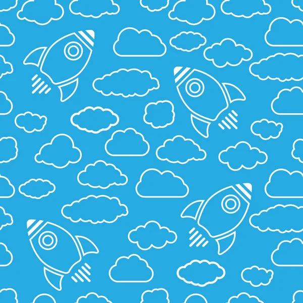 Іконка Білої Ракети Хмарами Фоні Синього Повітря Векторна Безшовна Ілюстрація — стоковий вектор