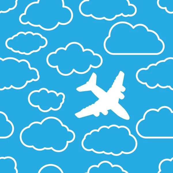 Airplane Clouds Blue Air Seamless Background — Stock Vector