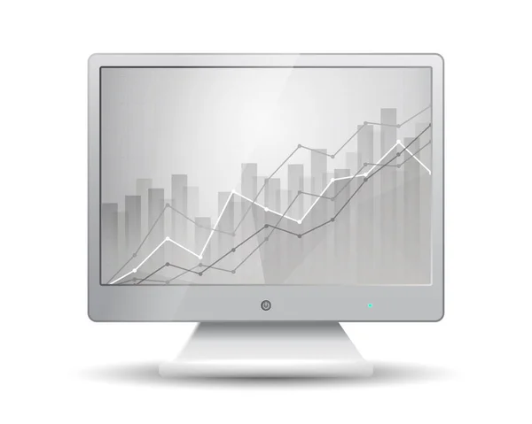 Monitor Blanco Con Gráfico Estadísticas Comerciales Que Muestra Varios Gráficos — Archivo Imágenes Vectoriales