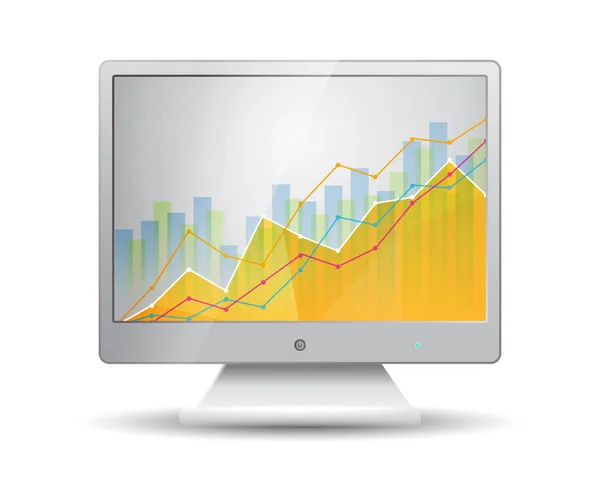 Monitor branco com gráfico de estatísticas de negócios — Vetor de Stock