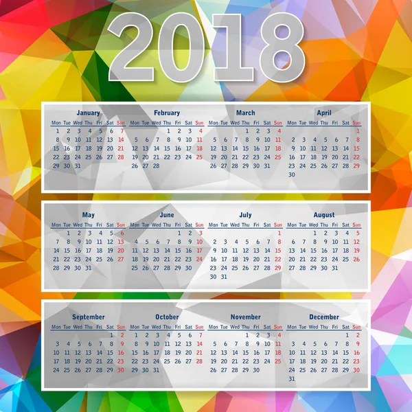 Τριγωνικό ημερολογιακό έτος 2018 πολυγωνική — Διανυσματικό Αρχείο