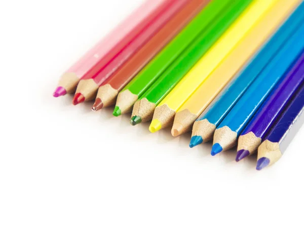 Colorful Row Pencils Isolated White Background Copyspace Advertising Text — Stock Photo, Image