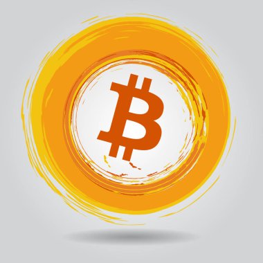 Turuncu grunge daire fırça darbeleri bitcoin cryptocurrency simgesi