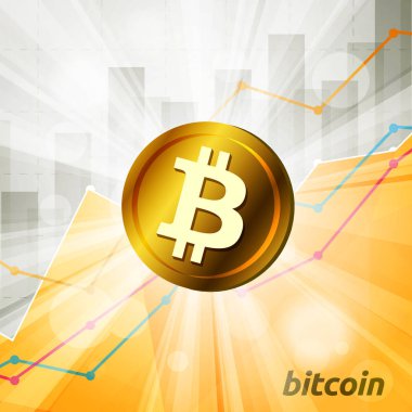 Parlak ışınları çeşitli görsel öğe gösteren istatistik grafik zemin üzerine altın bitcoin cryptocurrency 