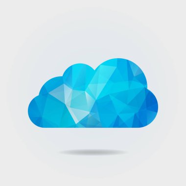 Mavi üçgen kağıt bulut gri arka plan üzerinde