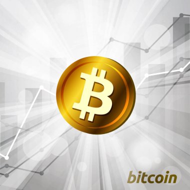 Parlak ışınları çeşitli görsel öğe gösteren istatistik grafik zemin üzerine altın bitcoin cryptocurrency 