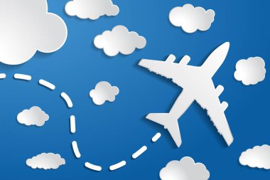 Mavi AIR arka plan üzerinde beyaz kağıt bulutlar.