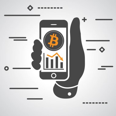 düz el gösteren telefon ile aşağı gidiş bitcoin çizge