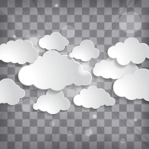 Colección Abstracta Nubes Papel Blanco Sobre Fondo Transparente — Vector de stock