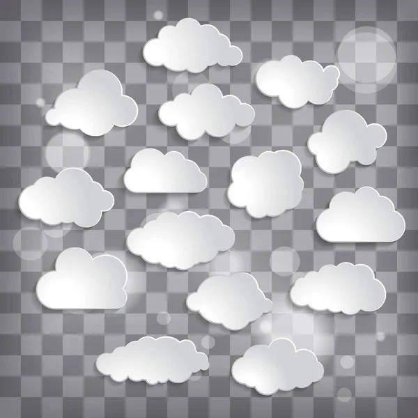 Colección Abstracta Nubes Papel Blanco Sobre Fondo Transparente — Vector de stock