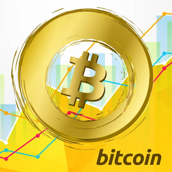 Signatura Bitcoin Dorado Marco Grunge Fondo Con Estadísticas Gráficas — Vector de stock