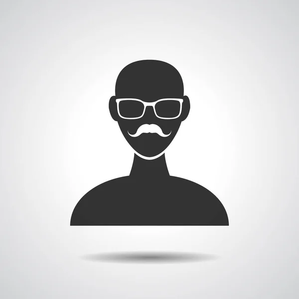Flat Man Ikonen Med Glasögon Och Mustasch Grå Bakgrund — Stock vektor