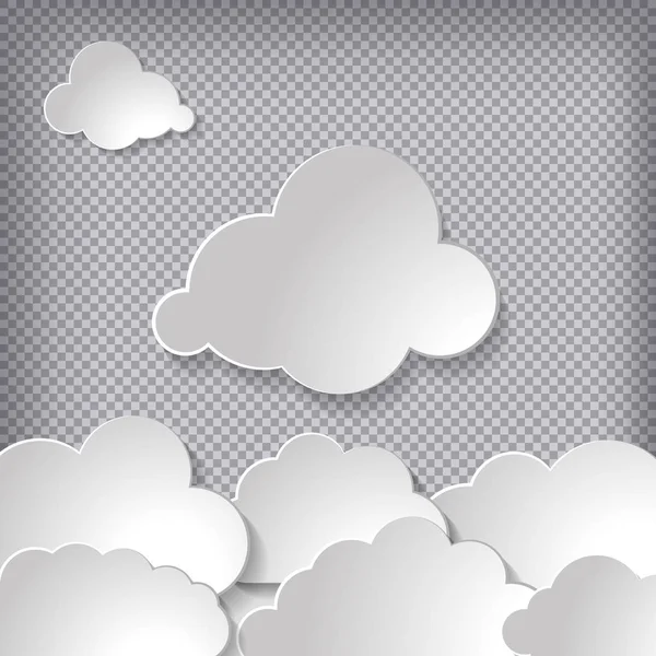 Abstract White Paper Clouds Collection Transparent Background — Stock Vector