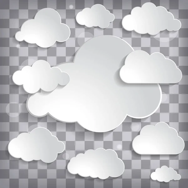 Colección Abstracta Nubes Papel Blanco Sobre Fondo Transparente — Vector de stock