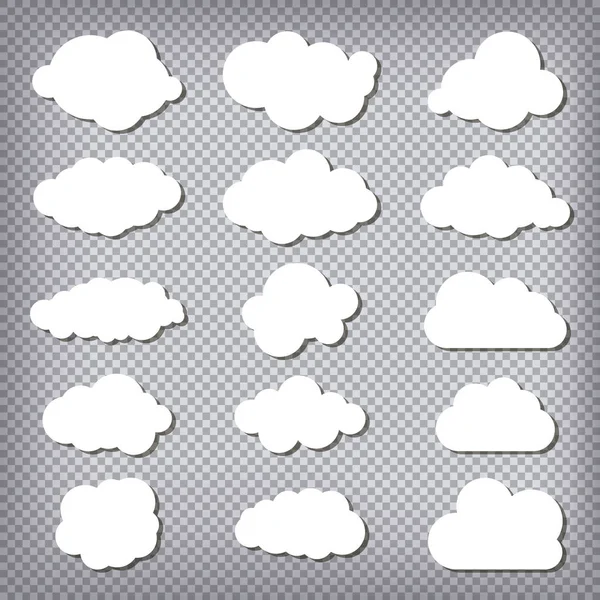 透明な背景にホワイト ペーパー雲コレクションを抽象化します — ストックベクタ