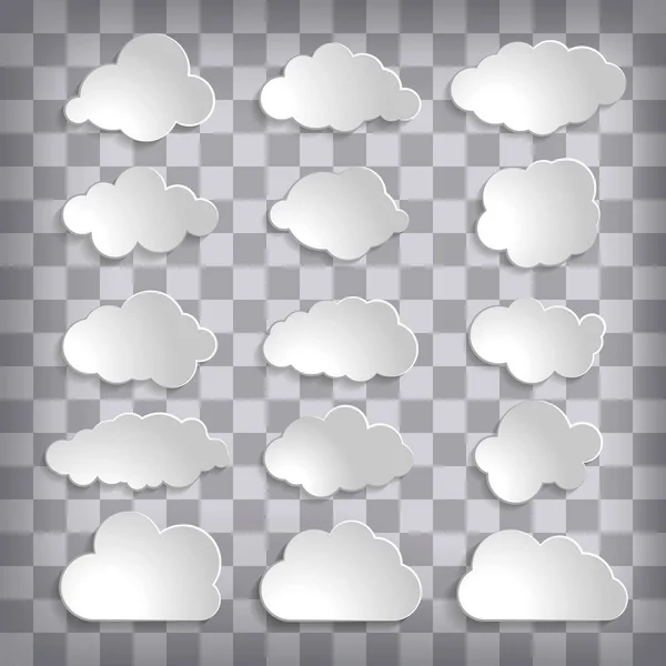 Colección Abstracta Nubes Papel Blanco Sobre Fondo Transparente — Vector de stock