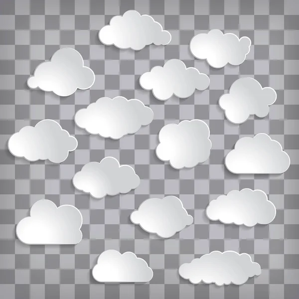 Abstract White Paper Clouds Collection Transparent Background — Stock Vector