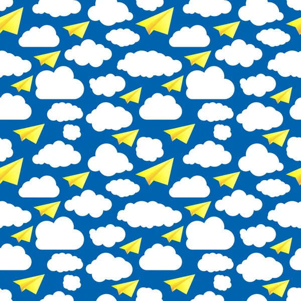 Patroon Van Papier Vliegtuigen Met Wolken — Stockvector