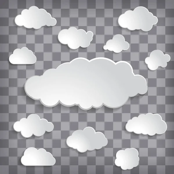 Abstract White Paper Clouds Collection Transparent Background — Stock Vector