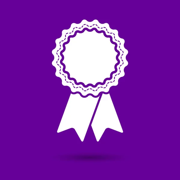 Badge Plat Blanc Rosette Avec Icône Rubans Sur Fond Ultraviolet — Image vectorielle