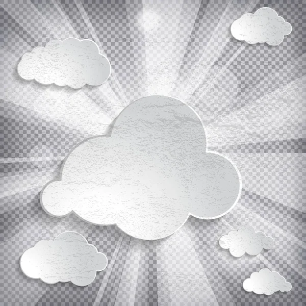 Saydam Arka Plan Üzerinde Beyaz Kağıt Bulutlar Koleksiyon Soyut — Stok Vektör