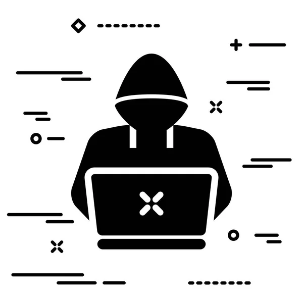 Thin Lineart Hacker Laptop Icon — Stock Vector