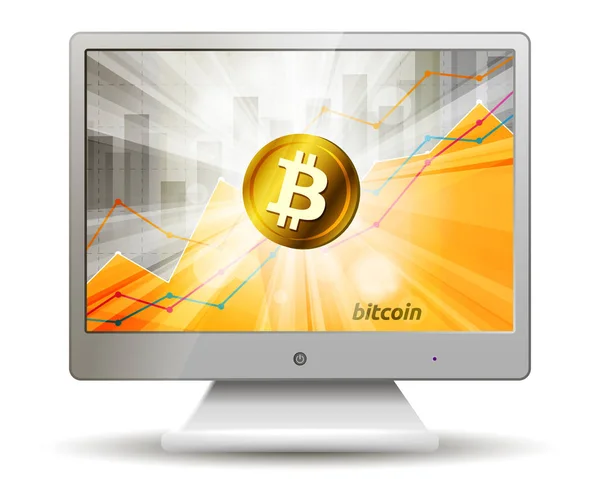 Criptomoneda Oro Bitcoin Pantalla Del Monitor — Vector de stock