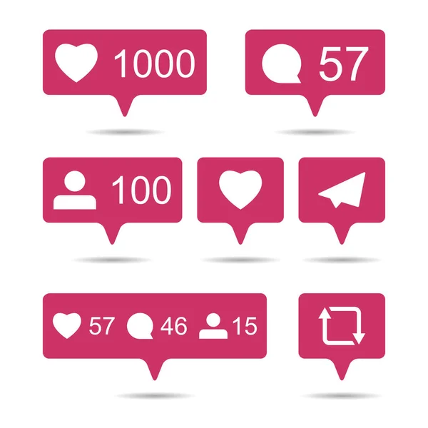 在白色背景上转发社交媒体 粉红色气泡图标设置为网站 移动接口 — 图库矢量图片