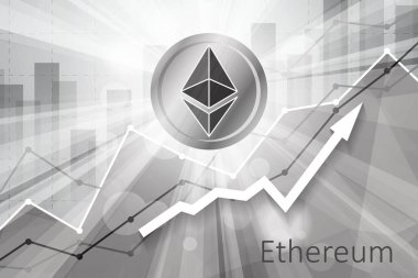 Yukarı ok ve istatistik grafik arka plan parlak ışınları Ethereum cryptocurrency