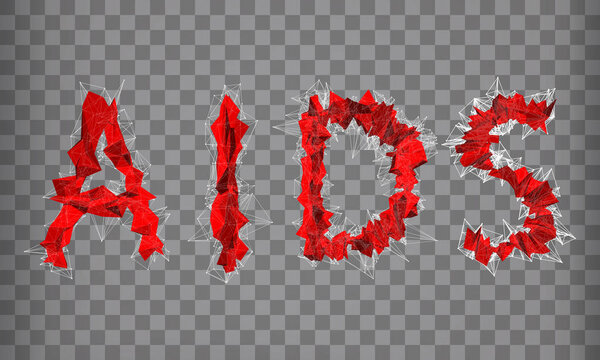 Abstract red modern triangular AIDS lettering on chequered background