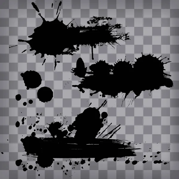 Jeu Cadres Noirs Grunge Partir Coups Pinceau Encre Isolés Sur — Image vectorielle