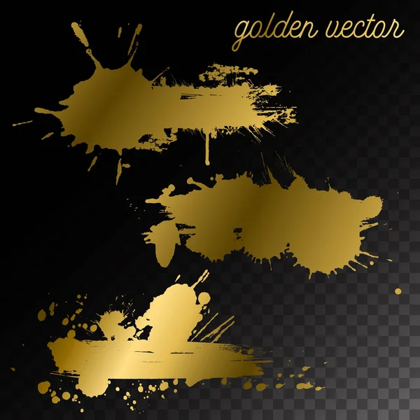 Set Grunge Golden Brush Strokes Isolated Transparency Background — Stock Vector