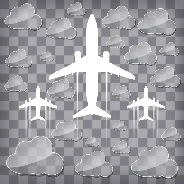 Silhouettes Airplanes Air Withclouds Chequered Background — Stock Vector