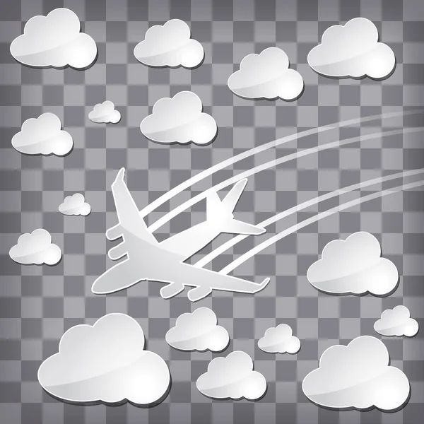 Paper Airplane Air White Clouds Chequered Background — Stock Vector