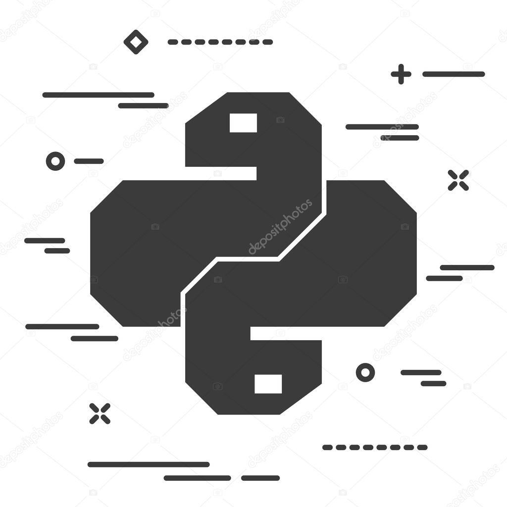 Flat linear python code icon. Trendy snake vector symbol for web site development or button to mobile app.