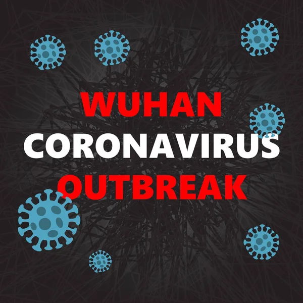 Model strain virus abstrak Novel coronavirus 2019-nCoV dengan teks Wuhan coronavirus wabah di latar belakang merah. Konsep Perlindungan Pandemik Virus - Stok Vektor