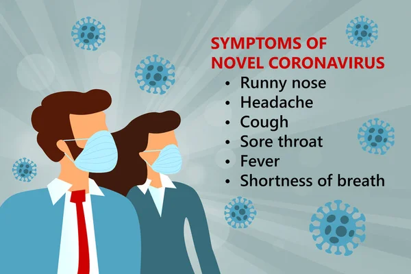 Síntomas Del Novel Coronavirus 2019 Ncov Con Mujer Hombre Traje — Vector de stock