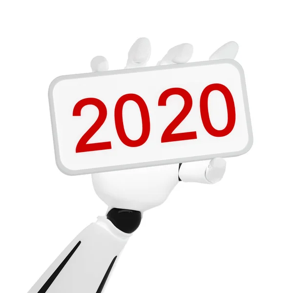 Representación Mano Robótica Sostiene Una Placa Con Número 2020 — Foto de Stock